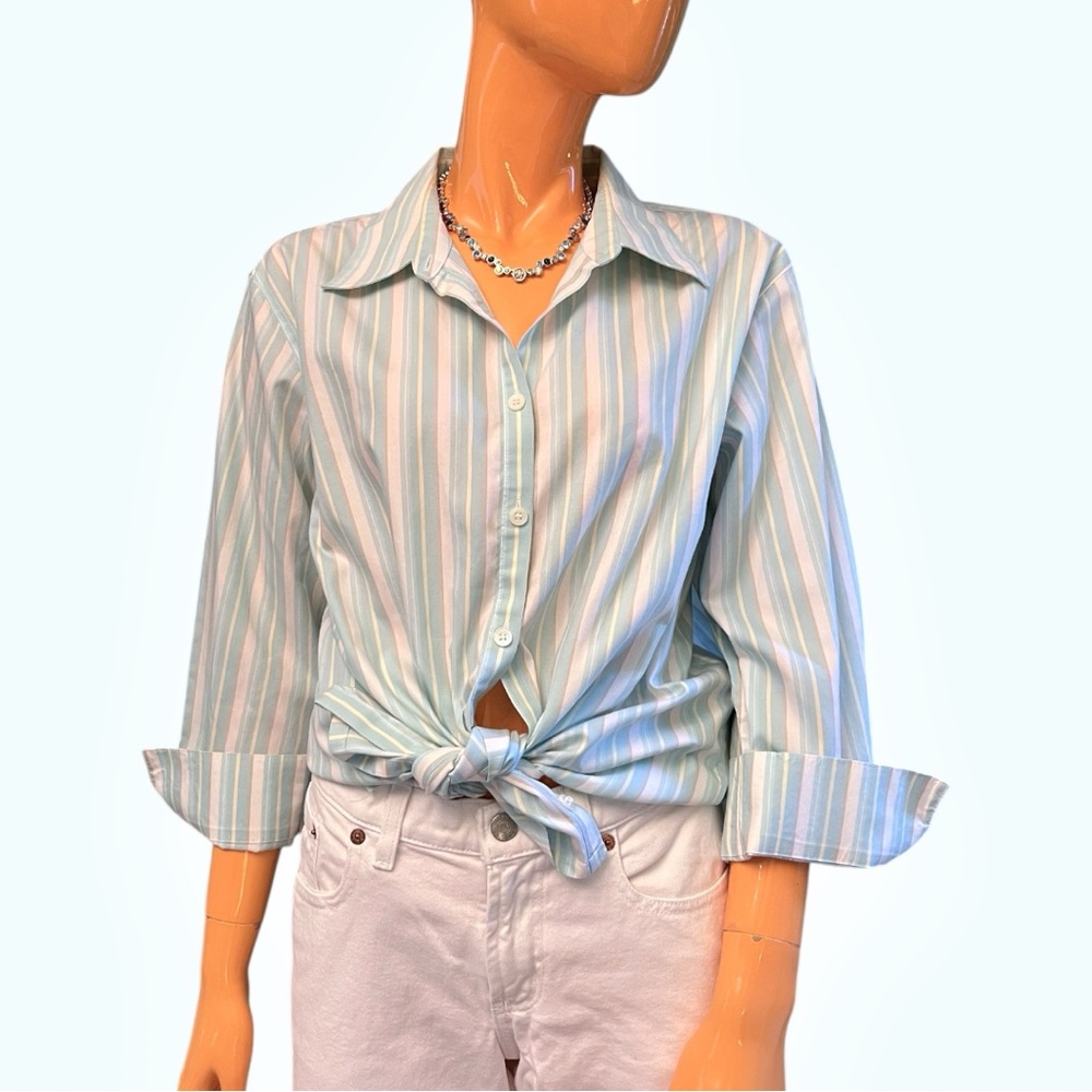 LIZ CLAIBORNE Cotton Button Down Collared Striped Shirt / Blouse
